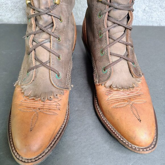 Vintage Abilene Boots Brown Leather Kiltie Packer Embroidered Aztec Size 5.5 - Picture 5 of 14